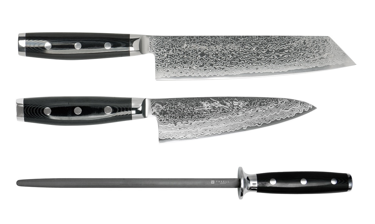 Yaxell GOU 101 Messerset 3 tlg. HP-Y-37028-6 mit Wetzstahl Profi Kochmesser    Yaxell GOU 101 Messerset 3 tlg. HP-Y-37028-6 mit Wetzstahl Profi Kochmesser