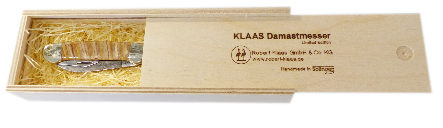 Robert Klaas Taschenmesser mit Griffschalen aus Mammutbackenzahn stabilisiert 