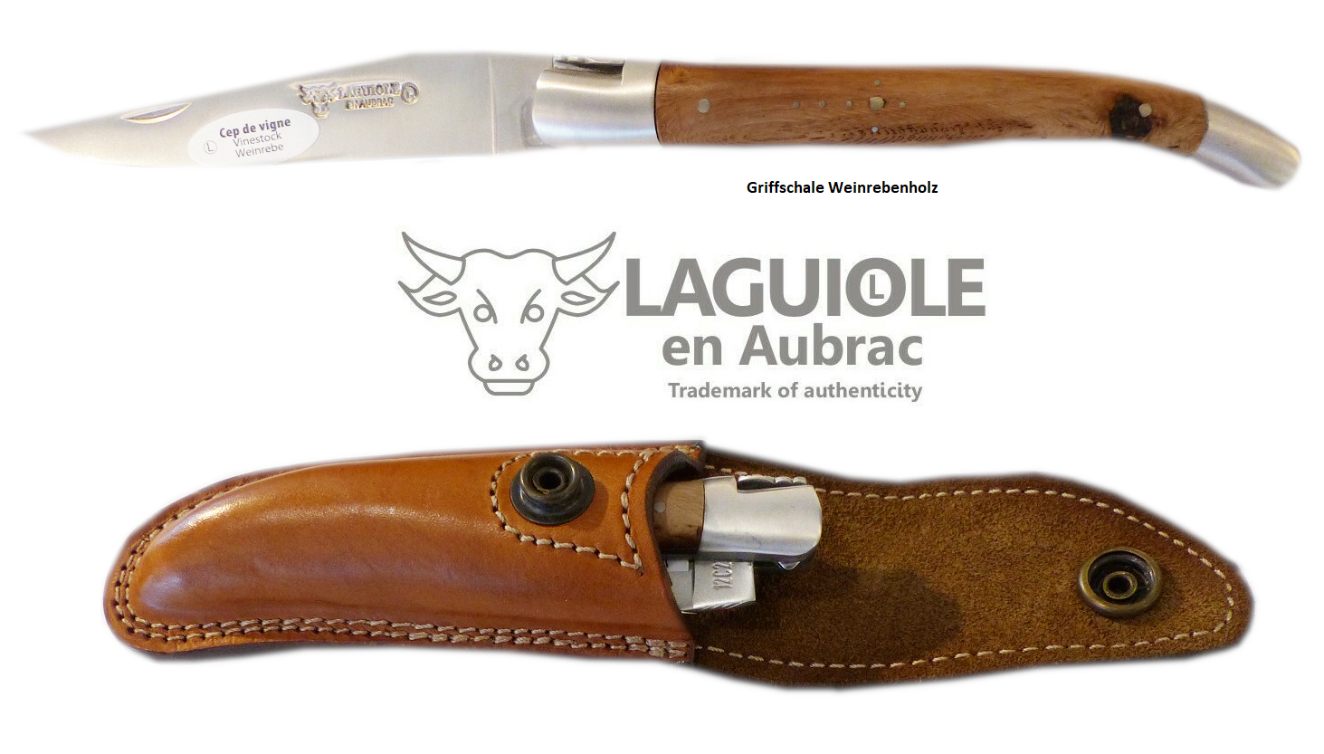 LAGUIOLE en Aubrac Original Taschenmesser Griffschalen aus Werinrebenholz 